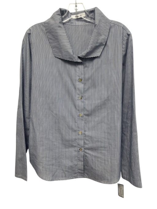 Vitamin Size L Blue & White Cotton Blend Long Sleeve Pin Stripe Collar Top Blue & White / L