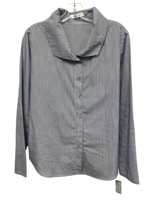 Vitamin Size L Blue & White Cotton Blend Long Sleeve Pin Stripe Collar Top Blue & White / L