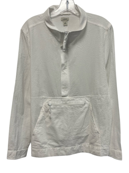 LL Bean Size L White Cotton Half Zip Textured Front Pocket Thin Jacket White / L