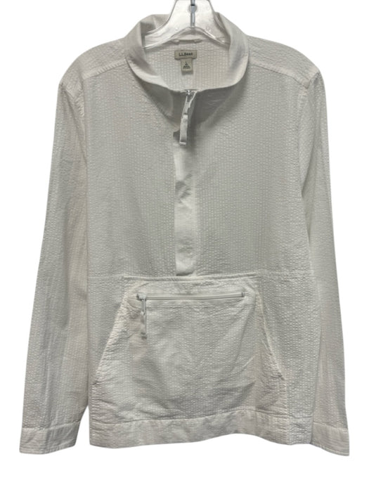 LL Bean Size L White Cotton Half Zip Textured Front Pocket Thin Jacket White / L