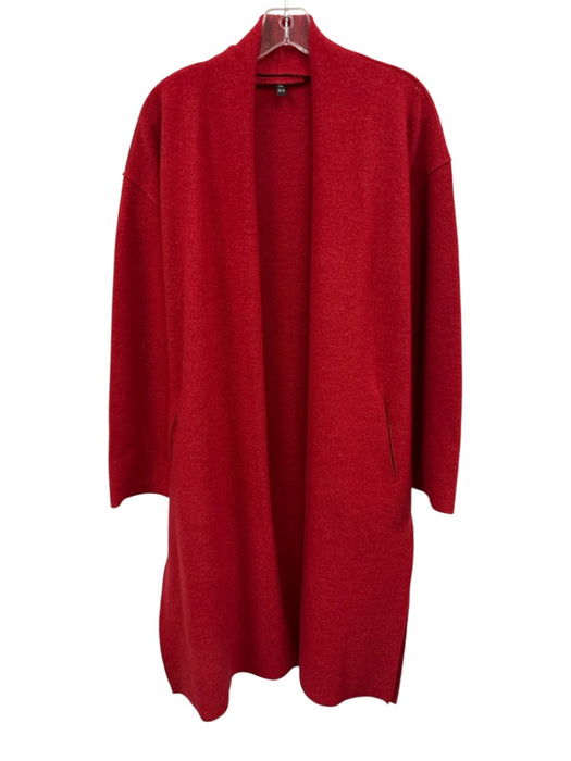 Eileen Fisher Size XS Red Wool Open Front Long Sleeves Long Length' Cardigan Red / XS