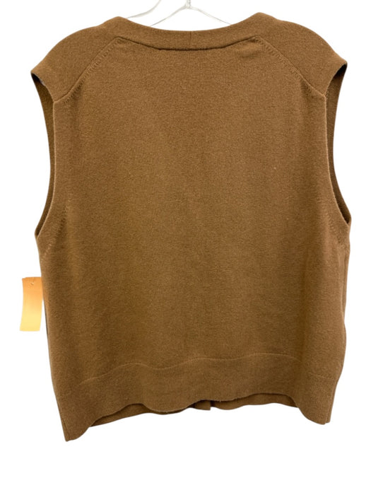 Vince Size XL Brown Cashmere Blend Button Down V Neck Sleeveless Top Brown / XL
