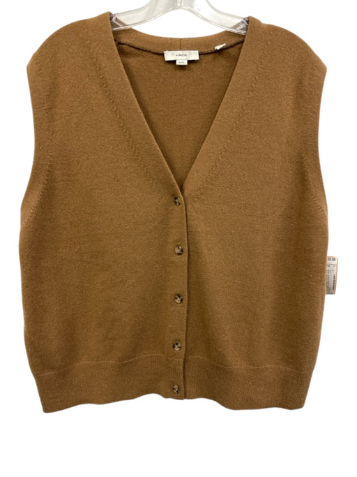 Vince Size XL Brown Cashmere Blend Button Down V Neck Sleeveless Top Brown / XL