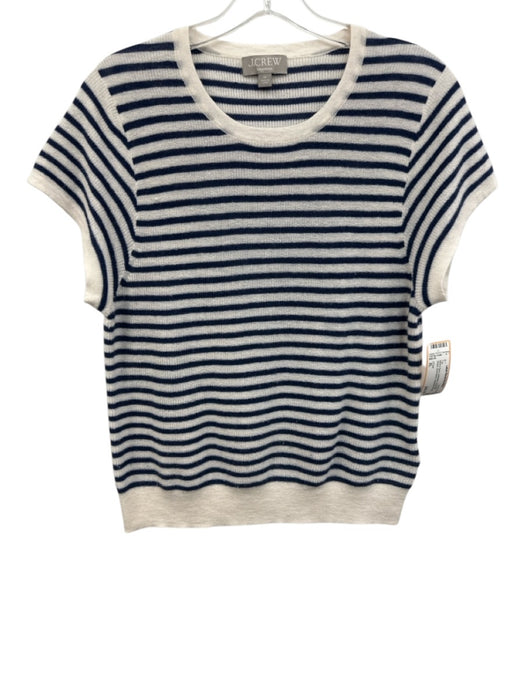 J Crew Size XL White & Navy Cashmere Horizontal Stripes Short Sleeve Top White & Navy / XL