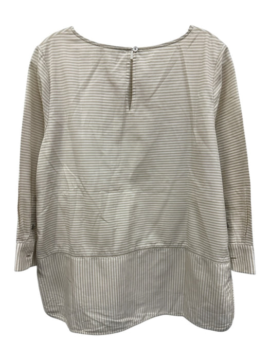 Ann Mashburn Size M White & Beige Cotton Horizontal Stripes Wide Neck Top White & Beige / M