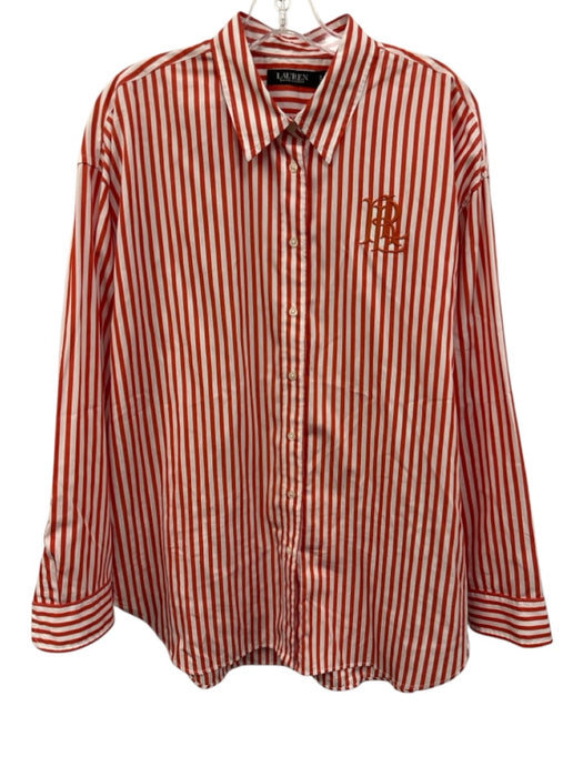 Lauren Ralph Lauren Size XL Orange & White print Cotton Button Down Top Orange & White print / XL
