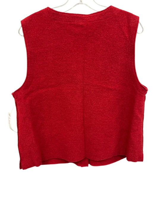 Eileen Fisher Size L Red Wool V Neck Button Down Sleeveless Vest Red / L