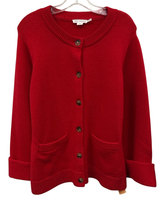 Good American Size XL Red Viscose Button Down Pockets Long Sleeve Cardigan Red / XL