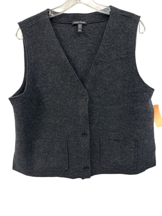 Eileen Fisher Size L Charcoal Gray Wool Button Down V Neck Vest Charcoal Gray / L