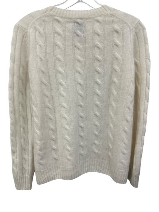 Joie Size L White Cashmere Cable Knit Long Sleeve Sweater White / L