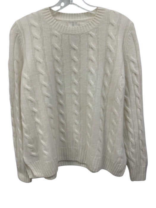 Joie Size L White Cashmere Cable Knit Long Sleeve Sweater White / L