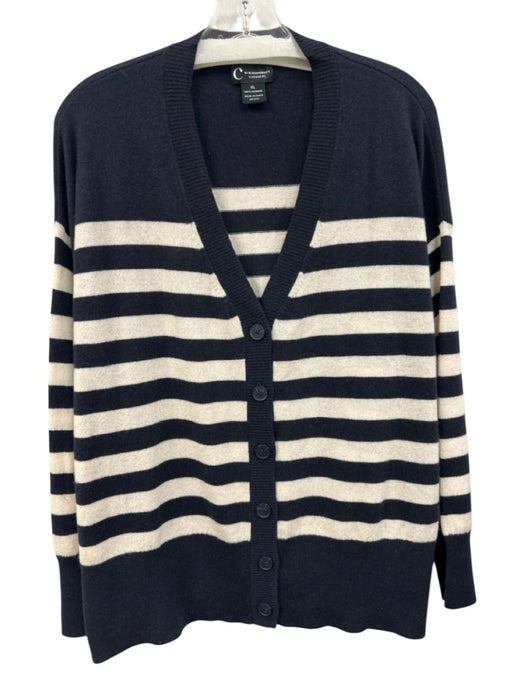 C Bloomindale's Size XL Navy & White Cashmere Button Down Long Sleeve Cardigan Navy & white / XL