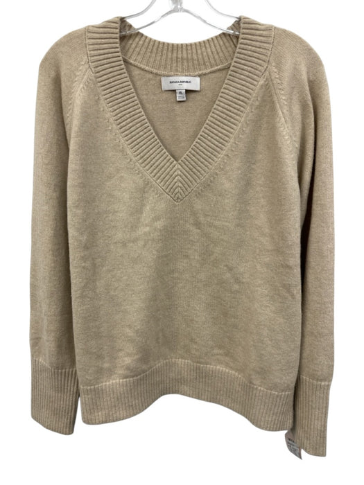 Banana Republic Size XL Light Beige Cotton Blend V Neck Ribbed Detail Sweater Light Beige / XL
