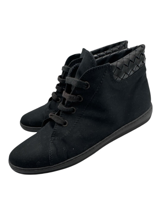 Bottega Veneta Shoe Size 39 Black Canvas & Leather Woven Detail Lace Up Sneakers Black / 39