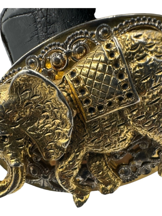 House of Fleming Black & Gold Alligator Leather Elephant Oval Buckle Belts Black & Gold / L