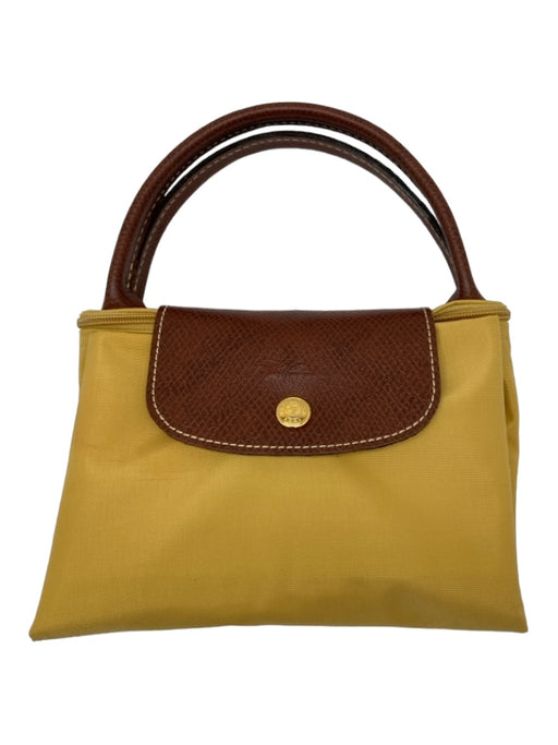 Longchamp Mustard Yellow Nylon & Leather Foldable Zip Top Two Handle Tote Bag Mustard Yellow / M