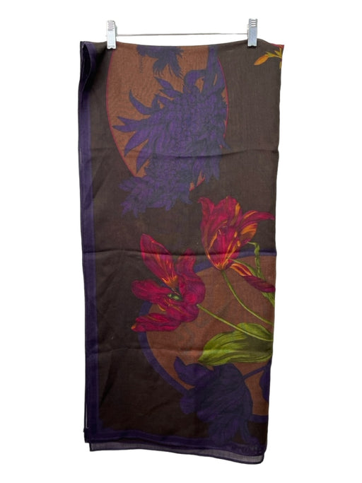 Gianfranco Ferre Dark Purple, Green, Brown, Red Wool & Silk Floral scarf Dark Purple, Green, Brown, Red / XL