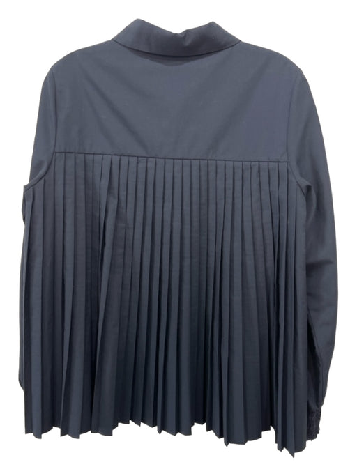 Elie Tahari Size M Navy Blue Cotton Pleated Long Sleeve Button Down Collar Top Navy Blue / M