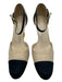 Chanel Shoe Size 38.5 Cream & Navy Fabric Cap Toe Ankle Buckle Wedge Pumps Cream & Navy / 38.5