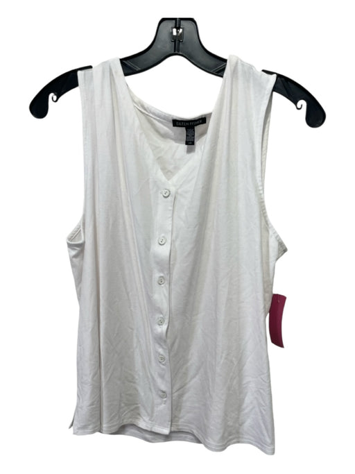 Eileen Fisher Size L White Viscose Blend Sleeveless Button Front Top White / L