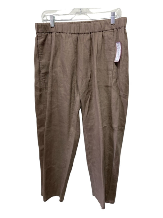 Eileen Fisher Size M Brown Linen Elastic Waist Tapered Seam Detail Pockets Pants Brown / M