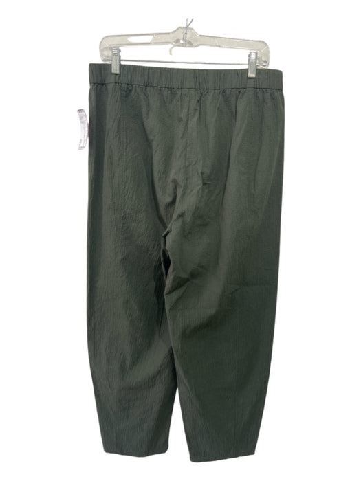 Eileen Fisher Size M Green Cotton Elastic Waist Textured Tapered Pockets Pants Green / M