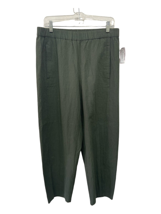 Eileen Fisher Size M Green Cotton Elastic Waist Textured Tapered Pockets Pants Green / M