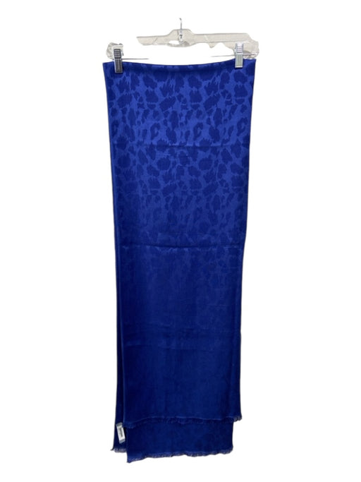 Neiman Marcus Cobalt Blue Silk Blend Fringe Hem Animal Print Rectangle scarf Cobalt Blue / One Size