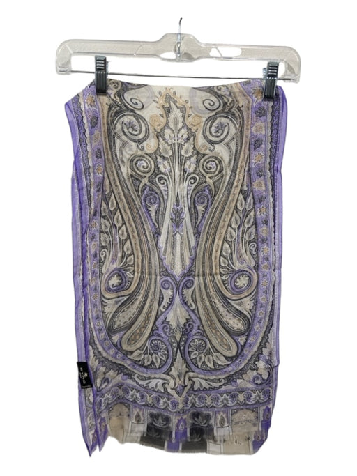 Etro White & Purple Silk Sheer Paisley Raw Edge Rectangle scarf White & Purple / S