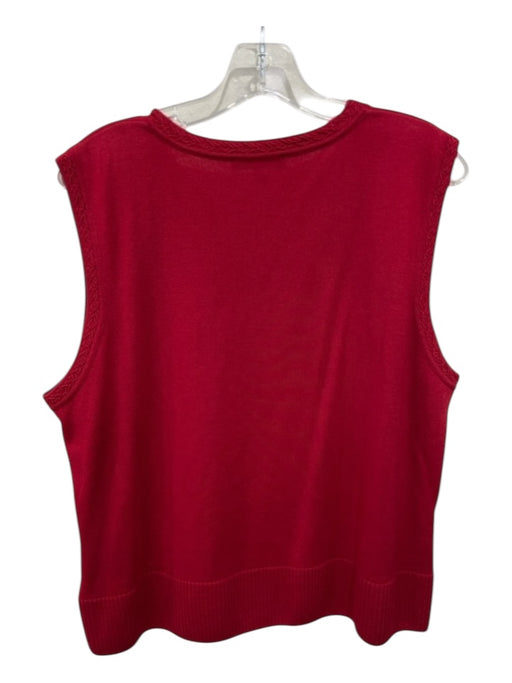 St John Size XL Red Wool Sleeveless Fabic Block Jewel neck Rib Knit Top Red / XL