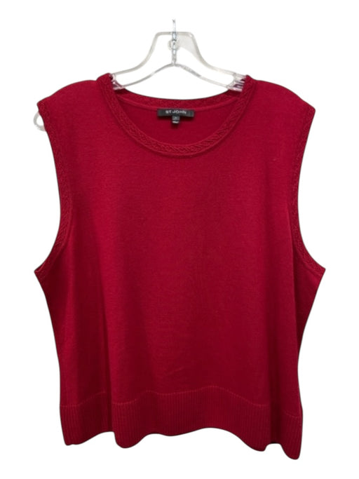 St John Size XL Red Wool Sleeveless Fabic Block Jewel neck Rib Knit Top Red / XL