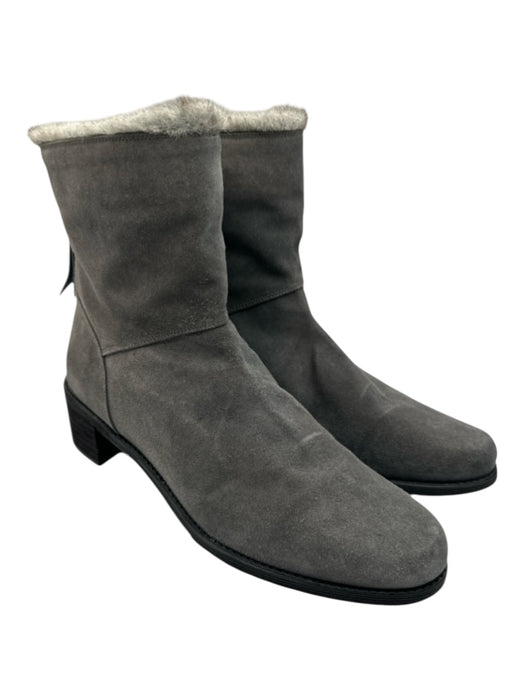 Stuart Weitzman Shoe Size 9.5 Gray Suede Faux Fur Lining 1" heel Back Zip Boots Gray / 9.5