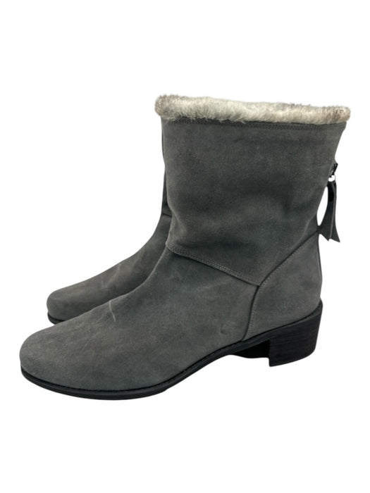 Stuart Weitzman Shoe Size 9.5 Gray Suede Faux Fur Lining 1" heel Back Zip Boots Gray / 9.5