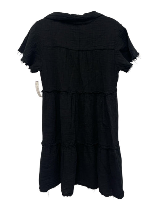 Stark X Size Small Black Cotton Short Sleeve Gauze Fringe Tiered Dress Black / Small
