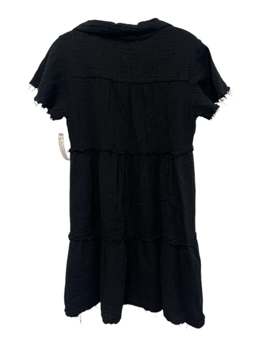 Stark X Size Small Black Cotton Short Sleeve Gauze Fringe Tiered Dress Black / Small