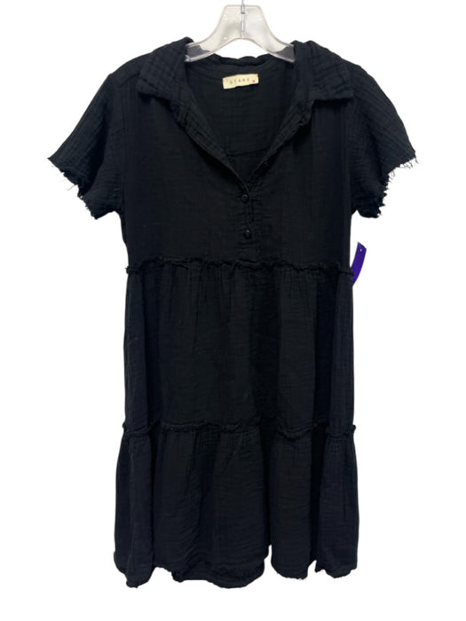 Stark X Size Small Black Cotton Short Sleeve Gauze Fringe Tiered Dress Black / Small