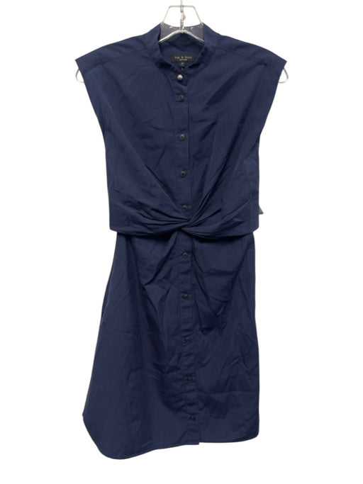 Rag & Bone Size 4 Navy Blue Cap Sleeve Button Front Twist Knot Darted Dress Navy Blue / 4