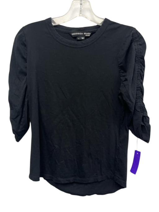 Veronica Beard Size Small Black Cotton Half Sleeve Ruched Top Black / Small