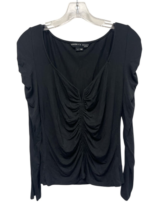 Veronica Beard Jeans Size Small Black Modal Blend Long Sleeve Ruched Top Black / Small