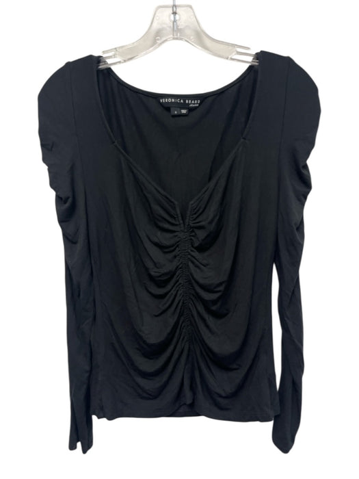 Veronica Beard Jeans Size Small Black Modal Blend Long Sleeve Ruched Top Black / Small