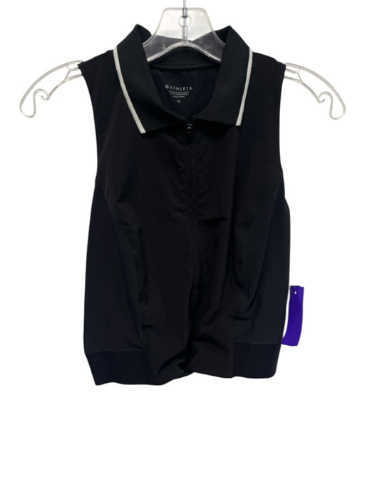 Athleta Size Medium Black & White Sleeveless Striped Half Zip Elastic Top Black & White / Medium