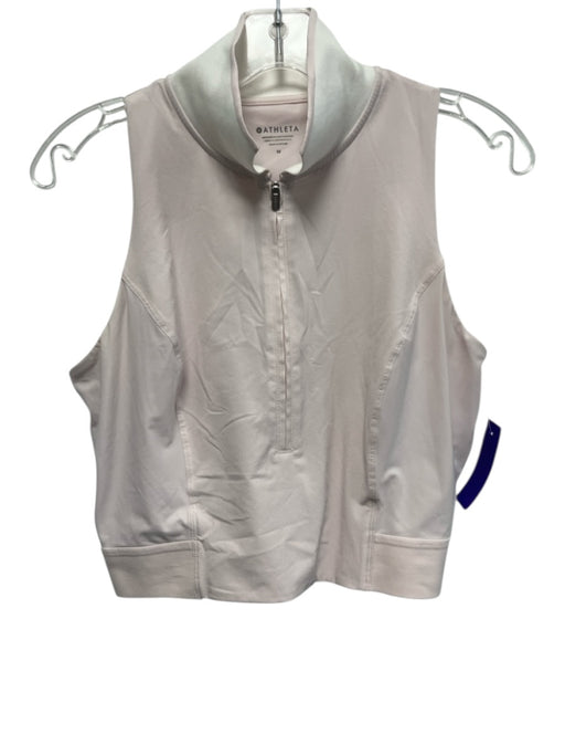 Athleta Size Medium Pink & White Sleeveless Striped Half Zip Elastic Top Pink & White / Medium