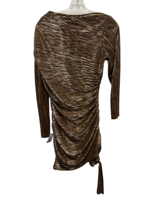 Sabina Musayev Size Medium Bronze Polyester Long Sleeve Pleated Ruched Dress Bronze / Medium