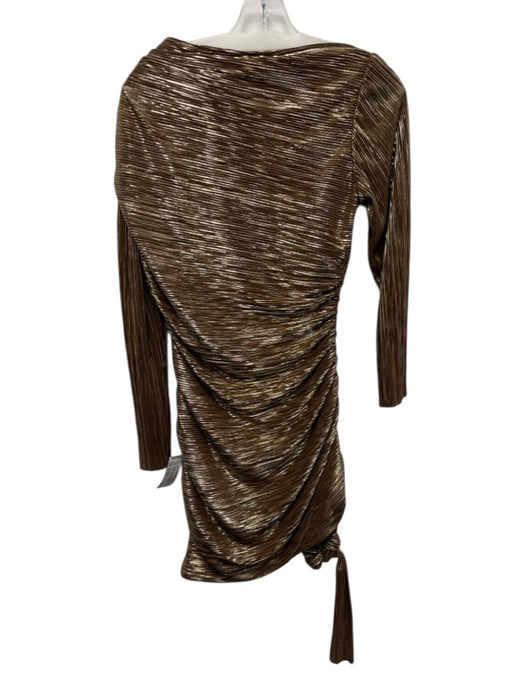Sabina Musayev Size Medium Bronze Polyester Long Sleeve Pleated Ruched Dress Bronze / Medium