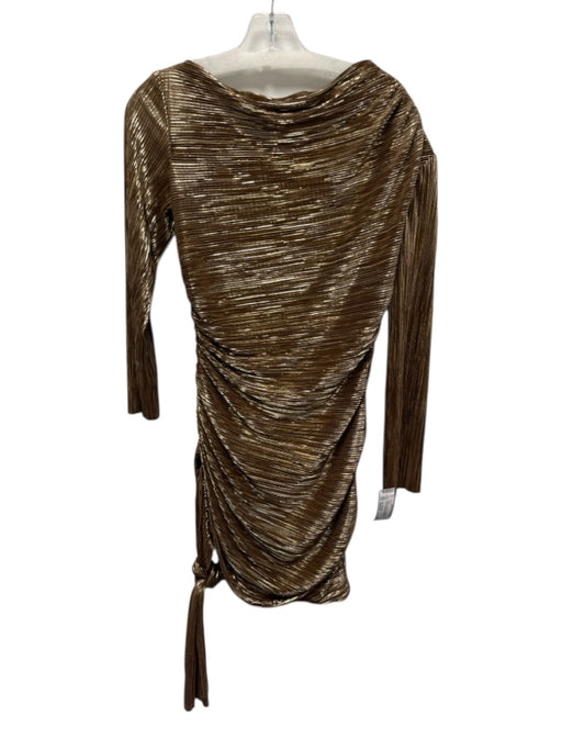 Sabina Musayev Size Medium Bronze Polyester Long Sleeve Pleated Ruched Dress Bronze / Medium