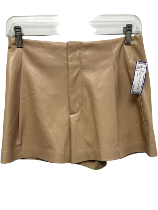 Alice + Olivia Size 4 Beige PU Leather High Rise Pleated Shorts Beige / 4