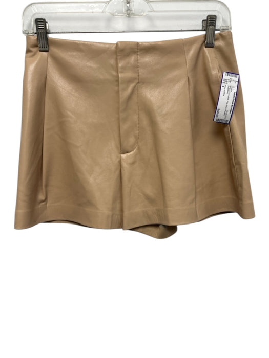 Alice + Olivia Size 4 Beige PU Leather High Rise Pleated Shorts Beige / 4