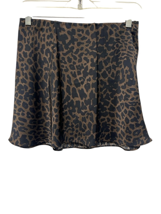 Gianni Bini Size Small Black & Brown Polyester Elastic Waist Leopard Satin Skirt Black & Brown / Small