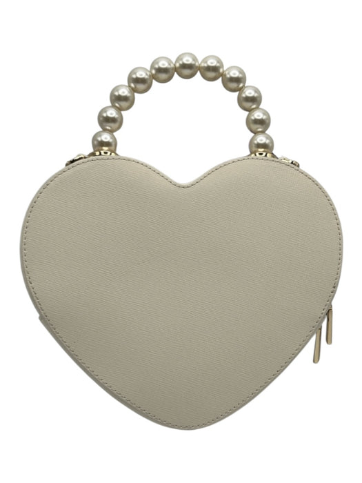 Kate Spade Cream White Saffiano Leather Faux Pearl Heart Zip Close Logo Bag Cream White / Mini