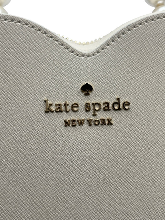 Kate Spade Cream White Saffiano Leather Faux Pearl Heart Zip Close Logo Bag Cream White / Mini